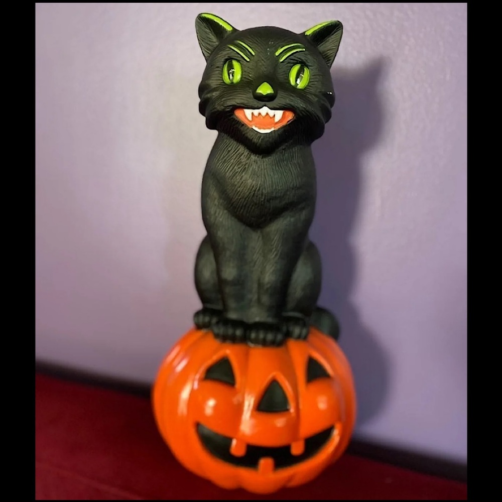Cat on Jack O' Lantern Tabletop Accent
